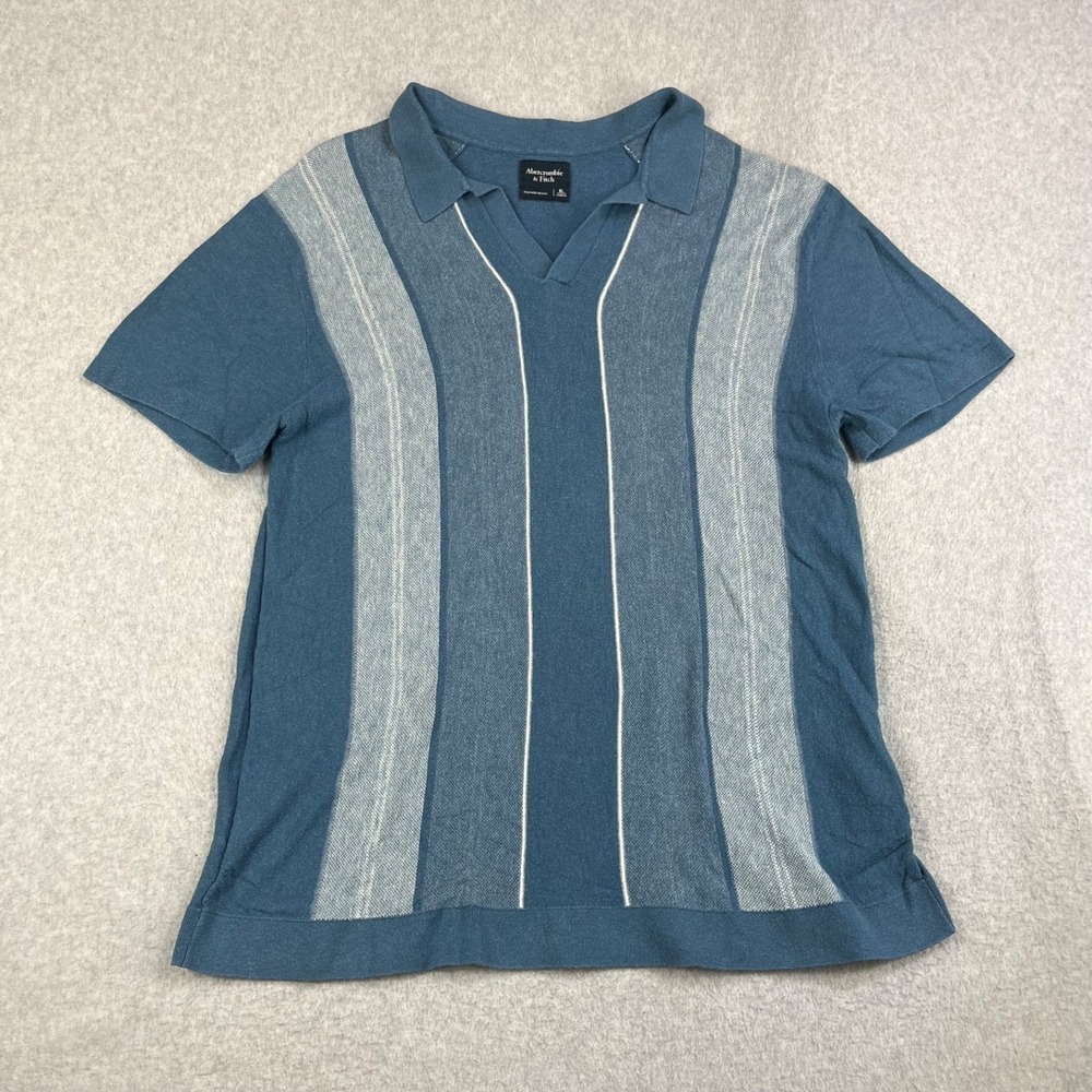 Abercrombie & Fitch Featherweight Knit Polo Shirt Mens XL Blue Striped Classic